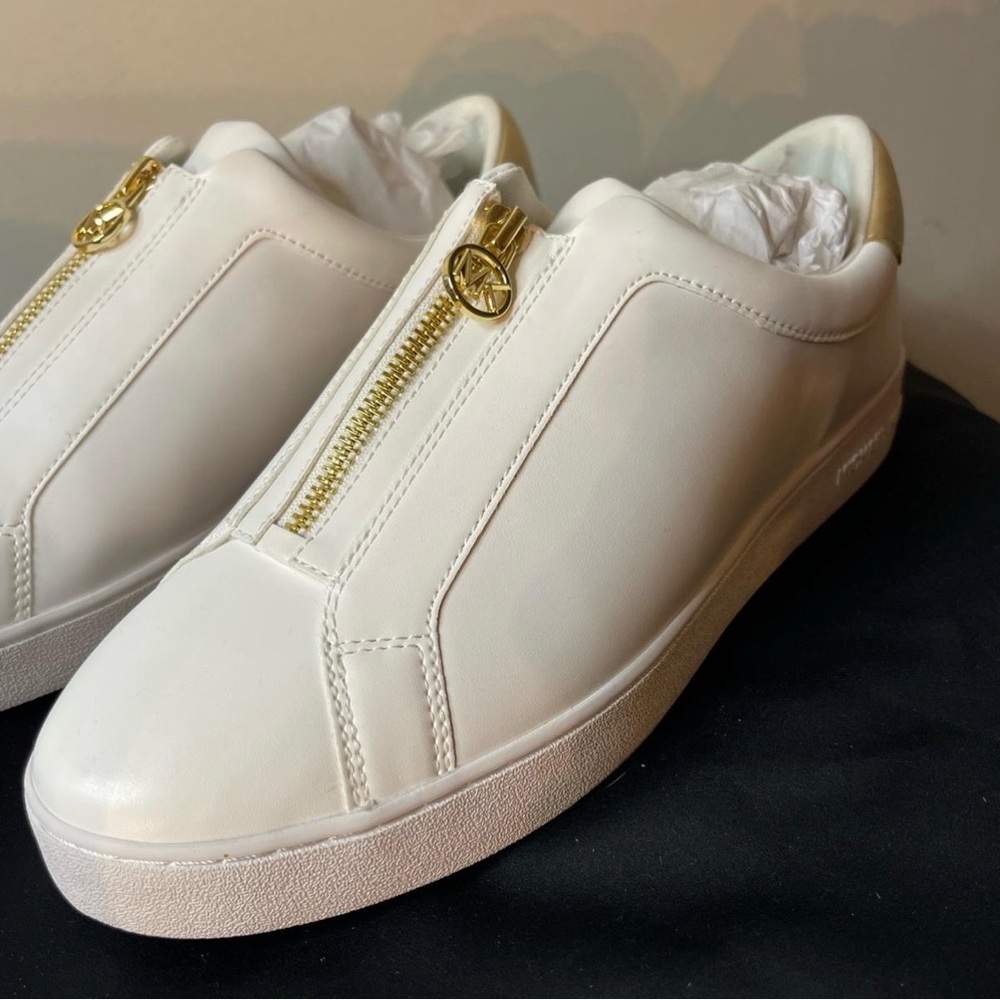 Michael Kors Cream Sneakers with Gold Accents